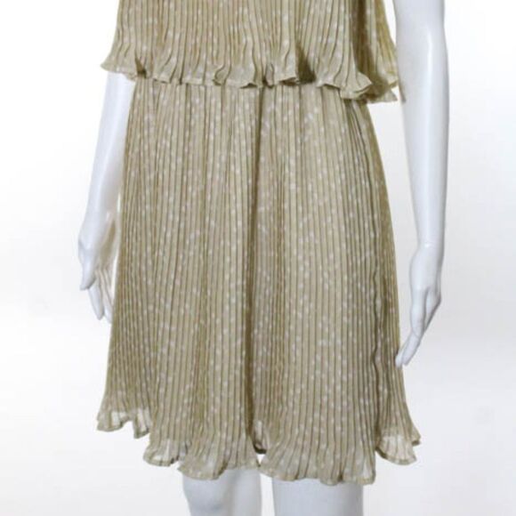 Central Park West Tan Pleated Polka Dot Dress M - Picture 4 of 7